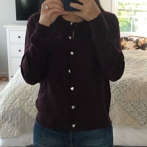 NWOT Agnes B Maroon Heart-Button Cardigan ❣️
